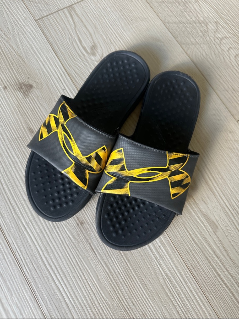 Under Armour Black and Yellow Logo Slide Sandals
